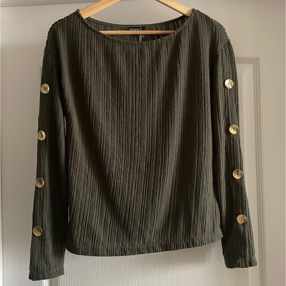 Dynamite Olive Gold Button Sleeve Top - Picture 3 of 5